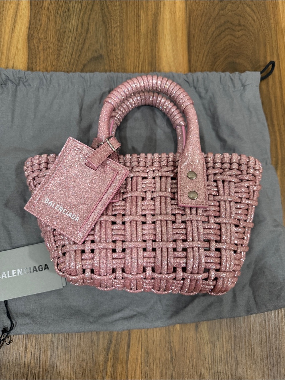 Balenciaga Glittered Pink Woven Mini Bag
